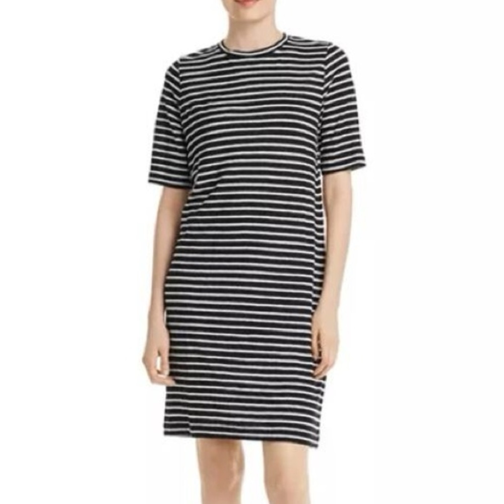 Eileen Fisher System Organic Linen Black and White Striped Midi Dress size S/P